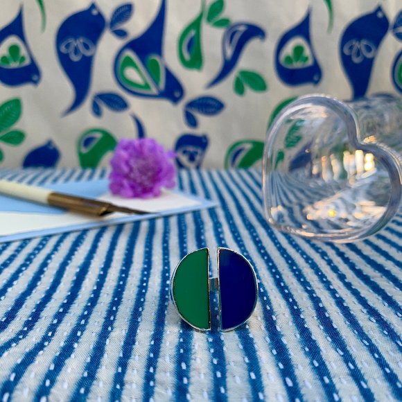 Vintage Calder inspired modernist enameled sterling silver ring - Picture 2 of 8